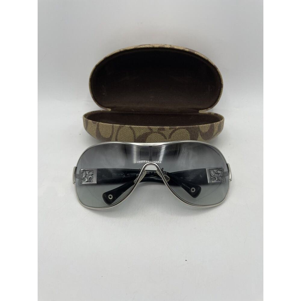 COACH Sunglasses Silver/Black HC 7005B (L016 REAGAN) BROWN GRADIENT WRAP W/ Case